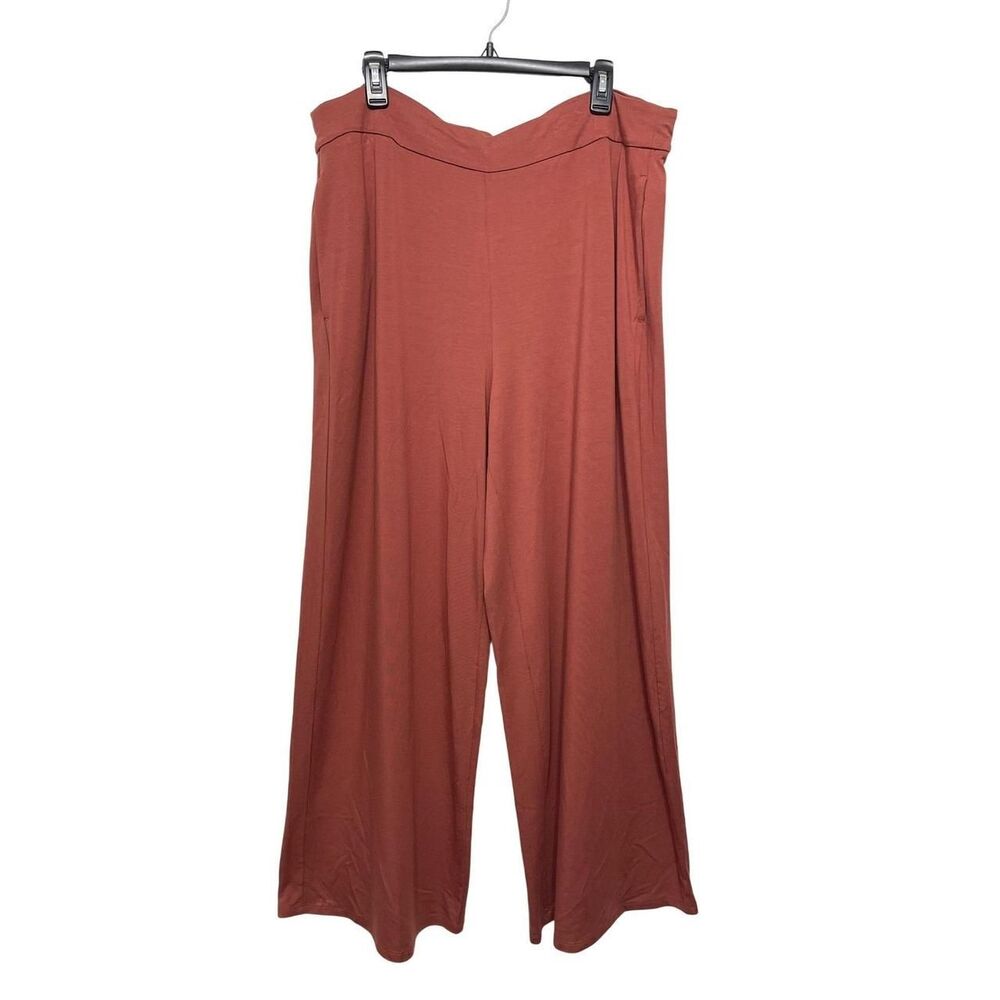 New Eileen Fisher Terracotta Wide Leg Jersey Knit Pants Side Pockets Womens 1X